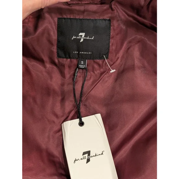 Women's 7 For All Mankind S Burgundy Floral Quilted Puffer Jacket - Picture 12 of 13